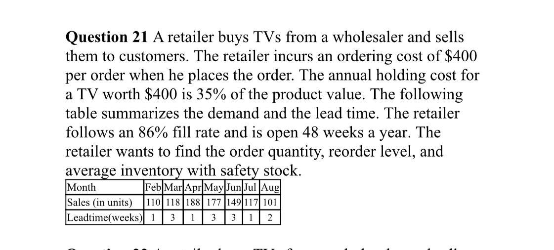 Find the order quantity, reorder level and