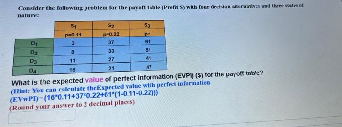 Consider the following problem for the payoff