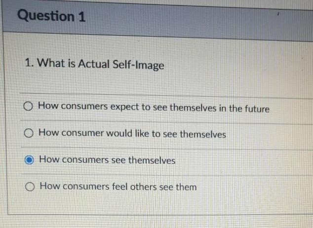  Question 1 1. What is Actual Self-Image How consumers expect to