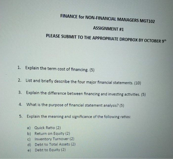 FINANCE for NON-FINANCIAL MANAGERS MGT102