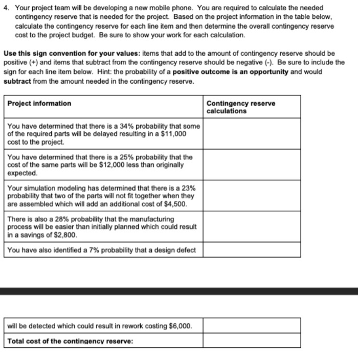 4. Your project team will be developing a new