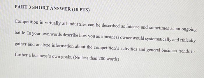 PART 3 SHORT ANSWER (10 PTS) Competition in