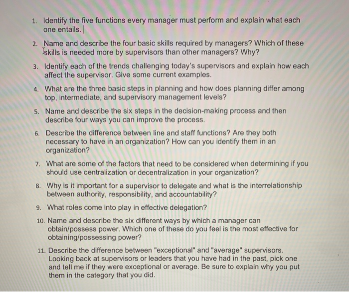1. Identify the five functions every manager must