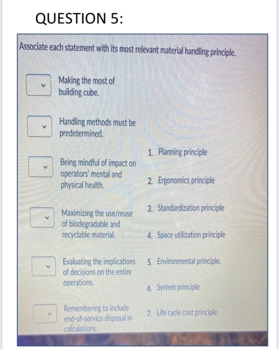 QUESTION 5: Associate each statement with its