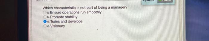 Question 6 4 points Save Answer Myla is in charge