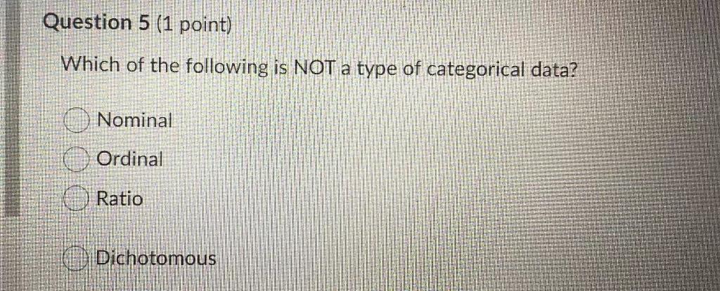 Question 5 (1 point) Which of the following is