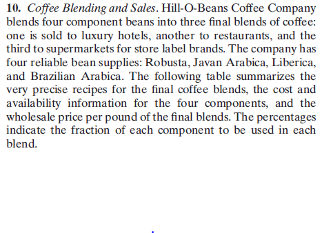 10. Coffee Blending and Sales. Hill-O-Beans