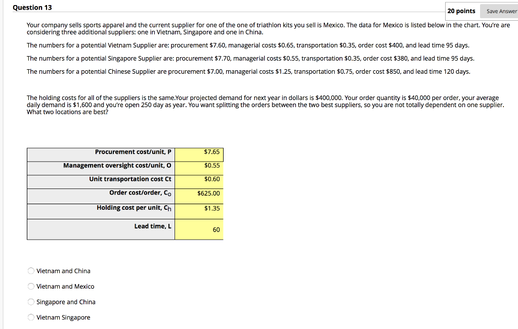 Question 13 20 points Save Answer Your company