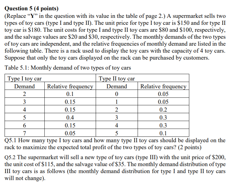 Y=80 Question 5 (4 points) (Replace Y in the
