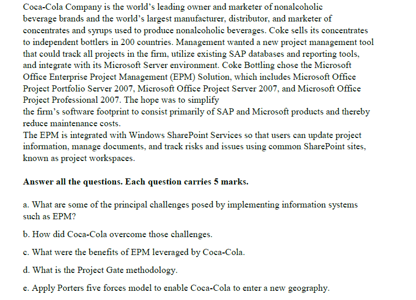 MBA/MIS Case study /Evaluating Coca-Cola