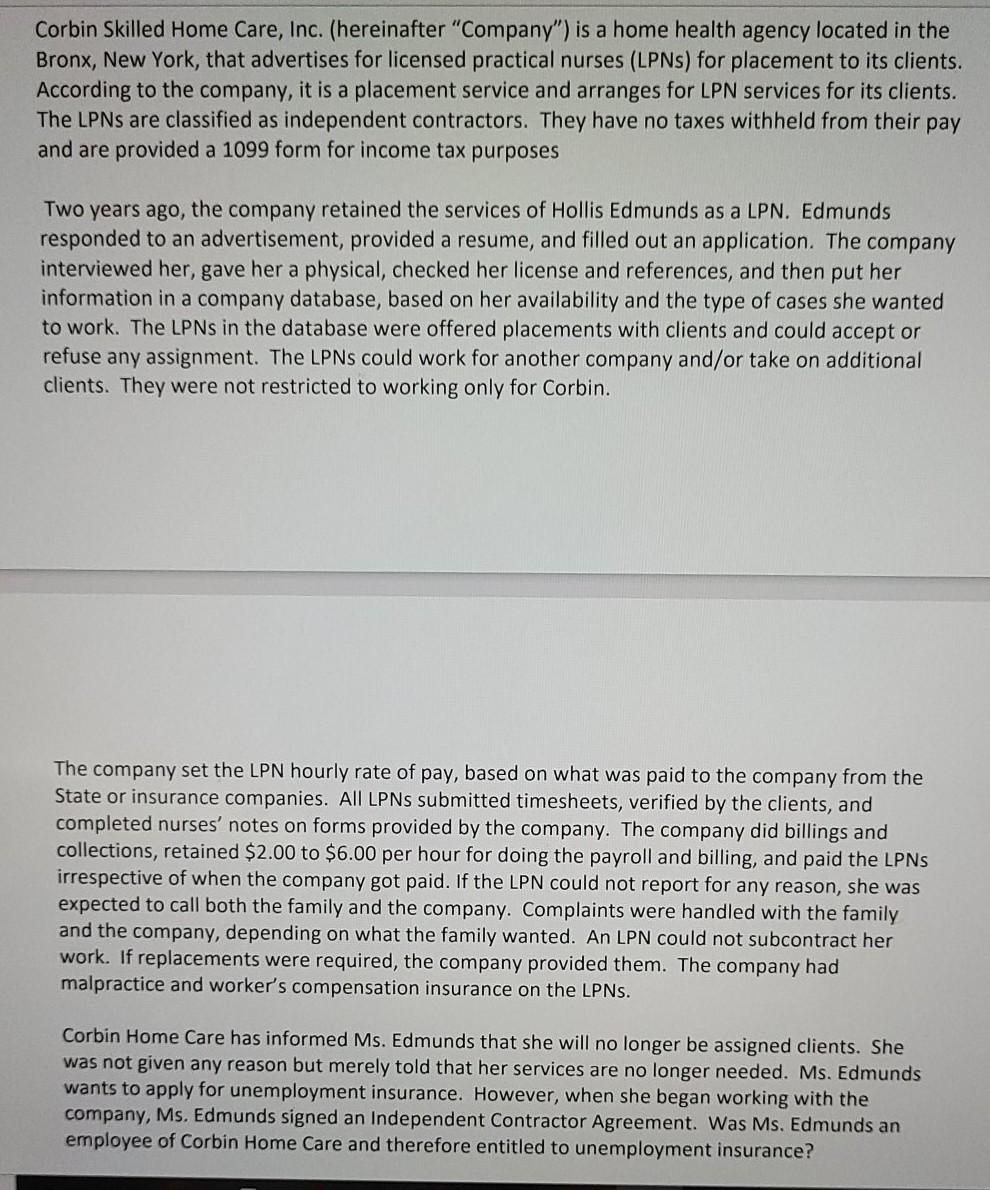 Corbin Skilled Home Care, Inc. (hereinafter