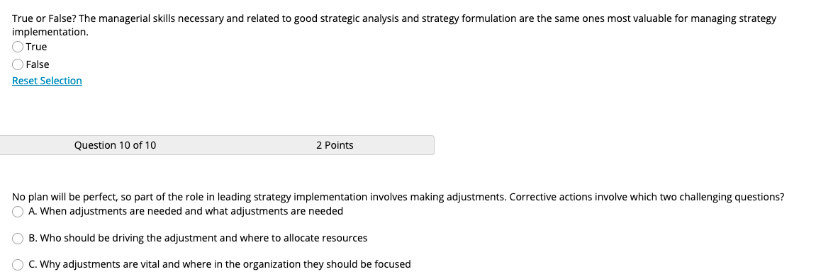 True or False? The managerial skills necessary