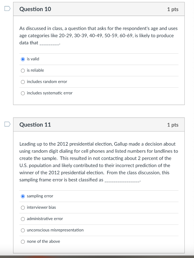 Question 10 1 pts As discussed in class, a