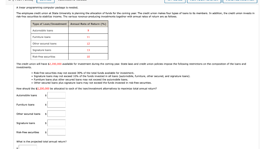 MATH GHT Q9 A linear programming computer package