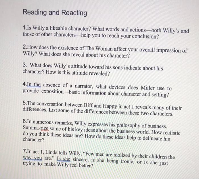 Reading and Reacting 1.Is Willy a likeable