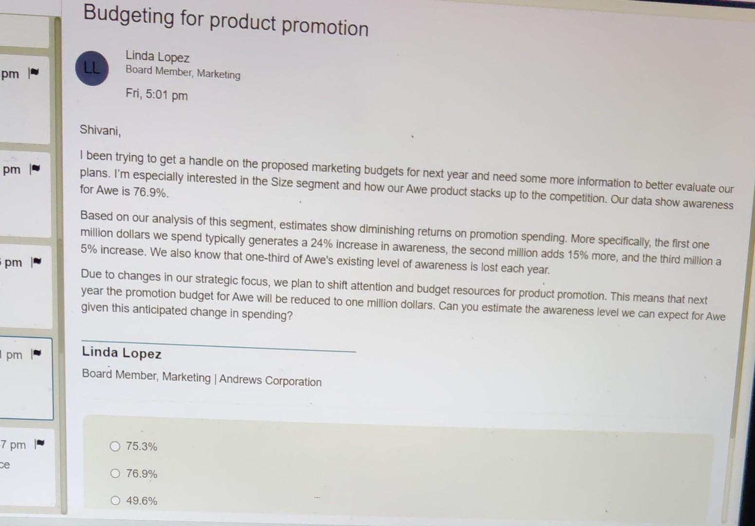 Budgeting for product promotion Linda Lopez Board