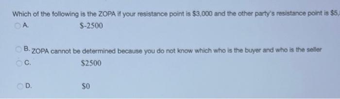 Which of the following is the ZOPA if your