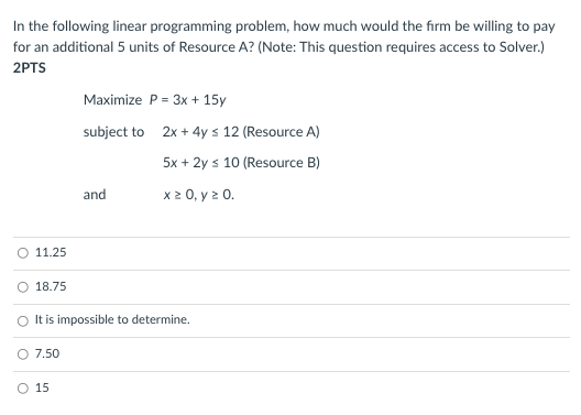 In the following linear programming problem, how