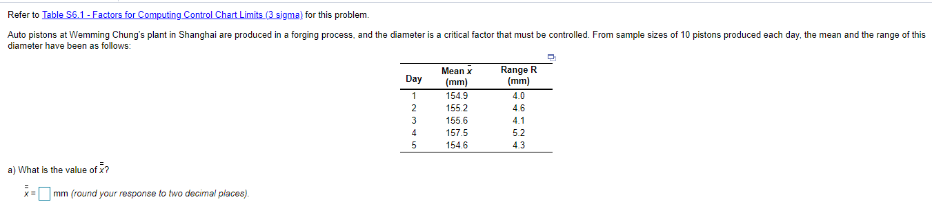 Refer to Table 56.1 - Factors for Computing