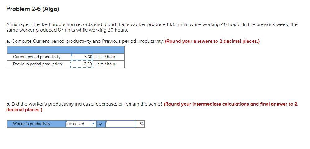 Problem 2-6 (Algo) A manager checked production