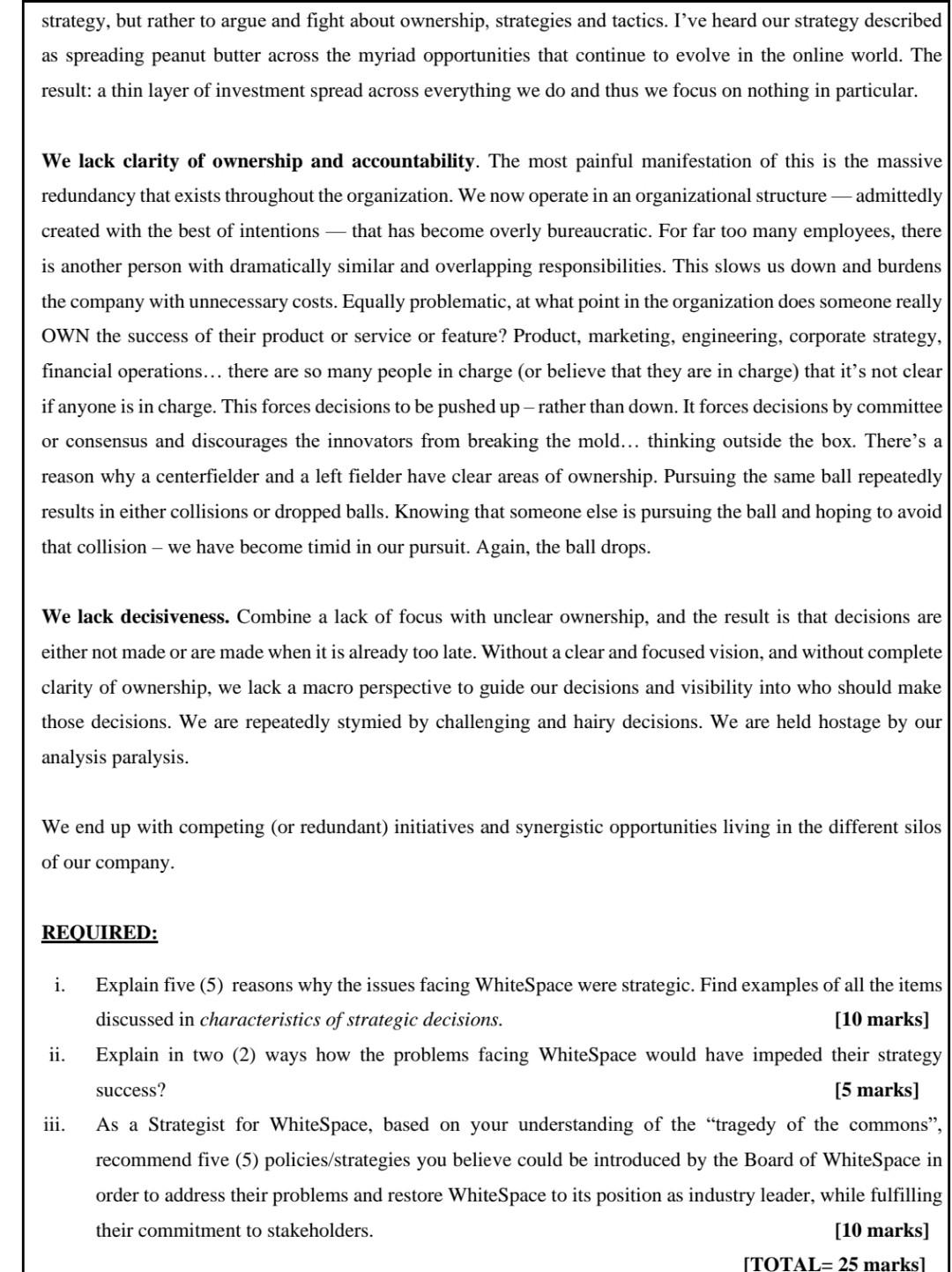 CASE STUDY: COMPULSORY OUESTION - (25 MARKS)