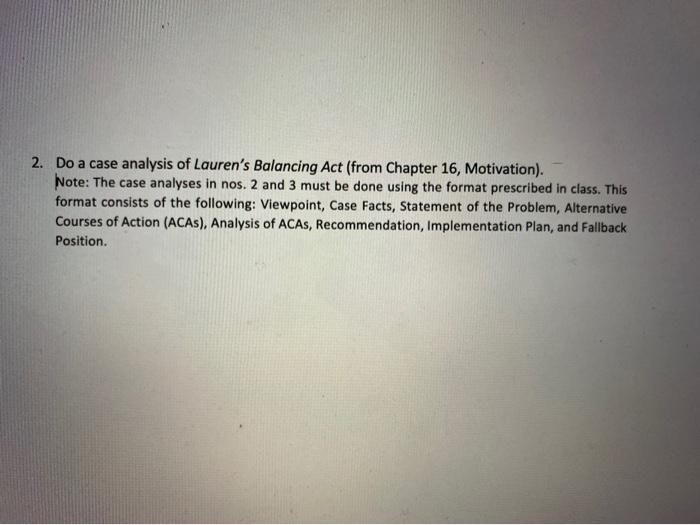 2. Do a case analysis of Lauren's Balancing Act