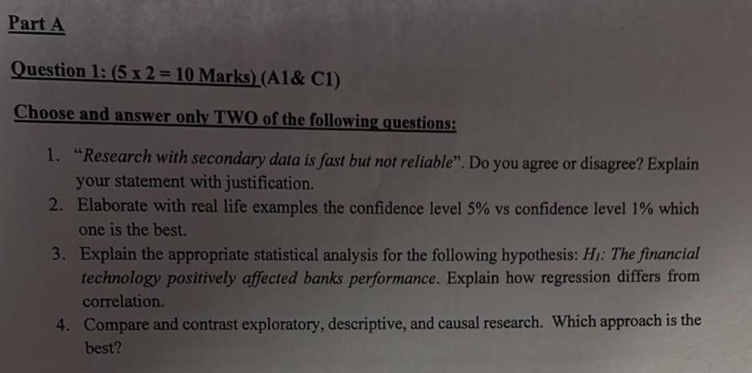 Question 1: (52=10 Marks) ( A 1& C1) Choose and