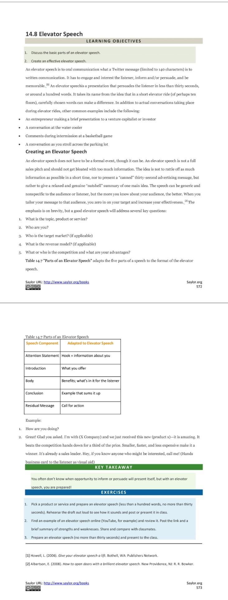 Review the principles of an elevator pitch on