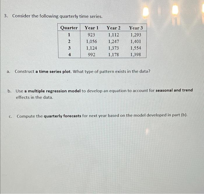 3. Consider the following quarterly time series.