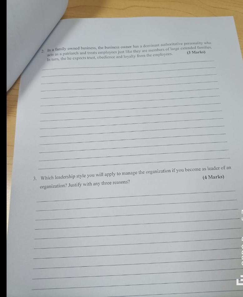 2. In a family owned business, the business owner