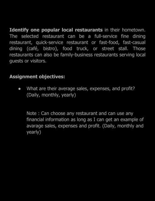 Identify one popular local restaurants in their