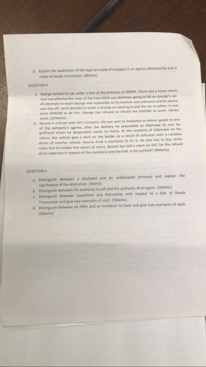 Help with question 4 a Sale of Goods transaction.