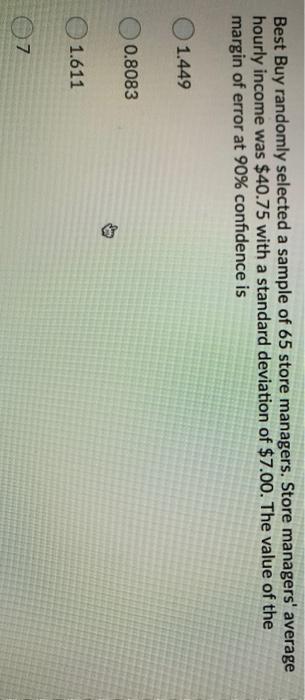 Best Buy randomly selected a sample of 65 store