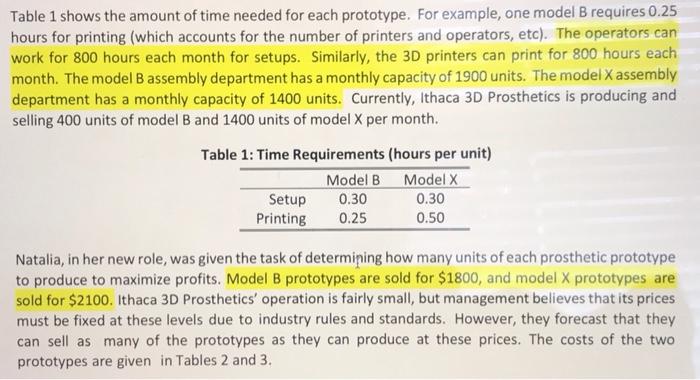 Table 1 shows the amount of time needed for each