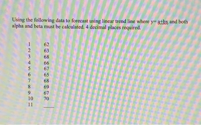Using the following data to forecast using linear