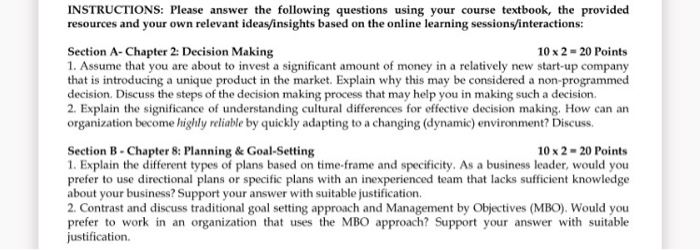 INSTRUCTIONS: Please answer the following