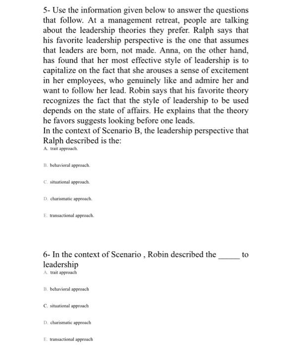 5- Use the information given below to answer the