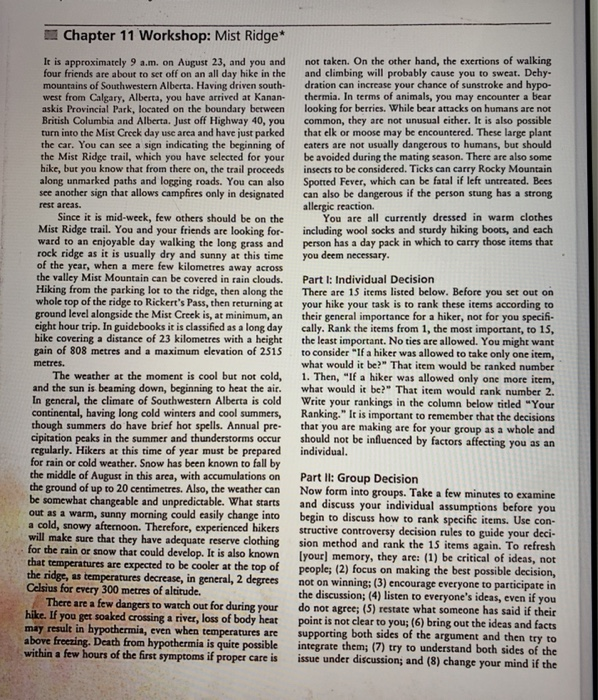 Chapter 11 Workshop: Mist Ridge* It is