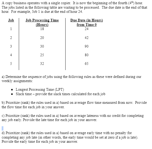 A copy business operates with a single copier. It