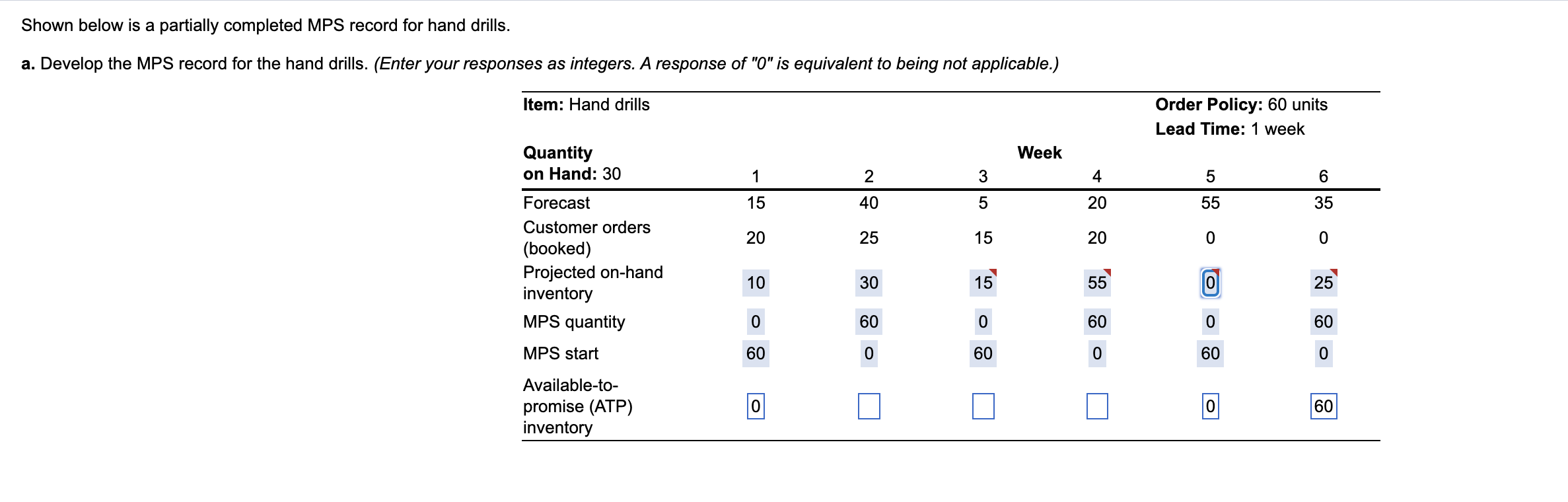 Shown below is a partially completed MPS record