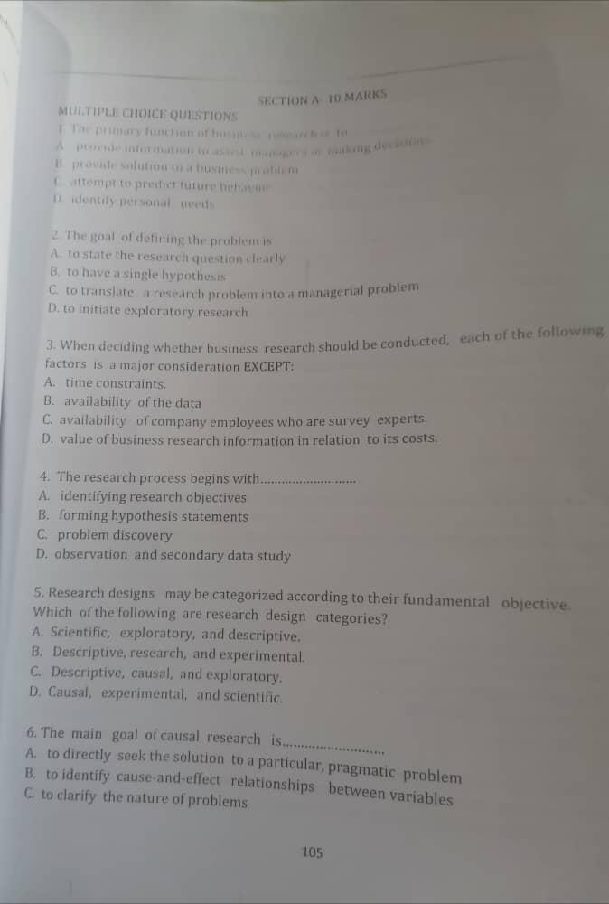 SECTION A TO MARKS MULTIPLE CHOICE QUESTIONS hoy