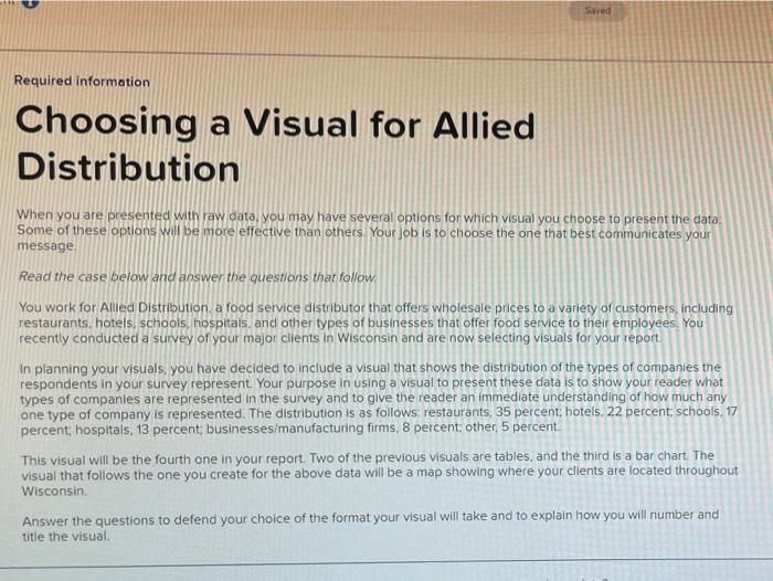 Saved Required information Choosing a Visual for