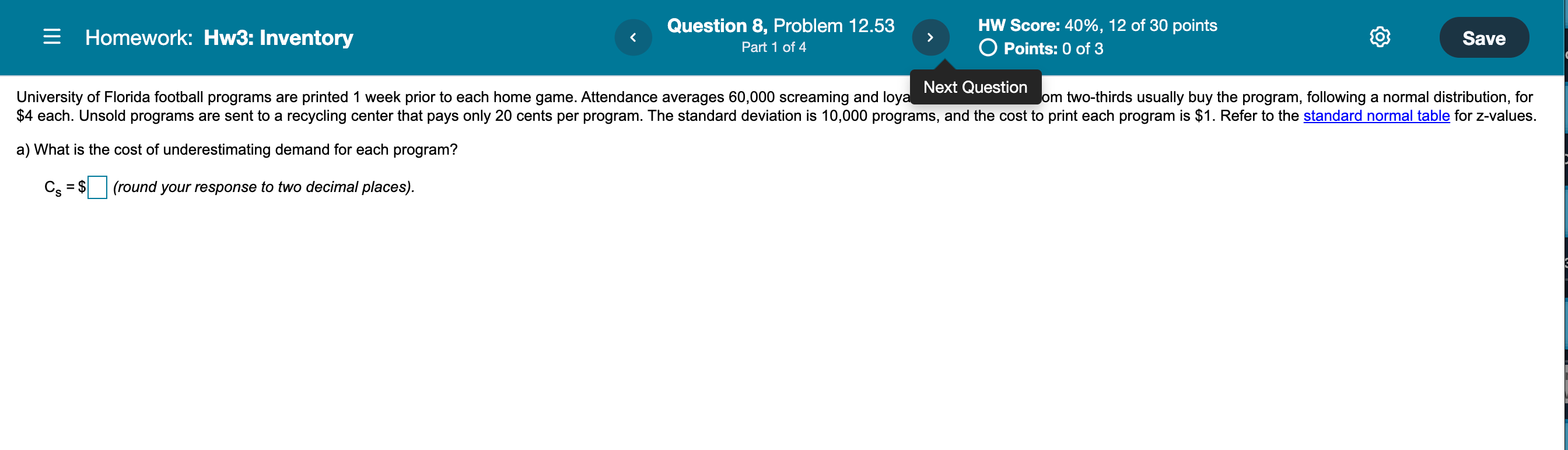 III Homework: Hw3: Inventory Question 8, Problem