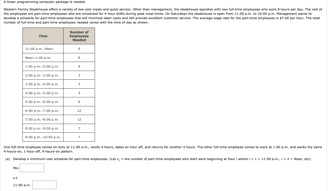A linear programming computer package is needed.