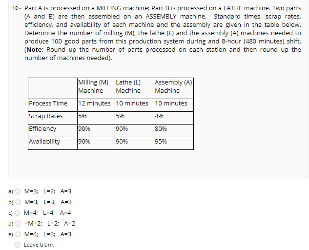 10- Part A is processed on a MILLING machine: