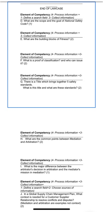 END OF LAWCASE Element of Competency (4- Process