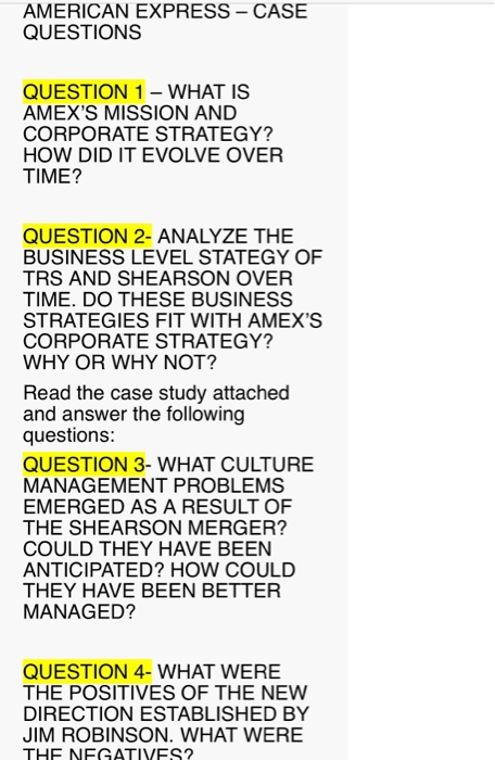 AMERICAN EXPRESS - CASE QUESTIONS QUESTION 1 -