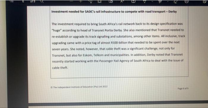 of 9 Investment needed for SADC's rail