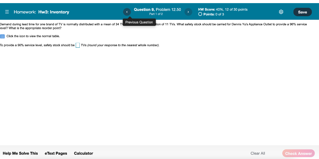 = Homework: Hw3: Inventory Question 9 Problem