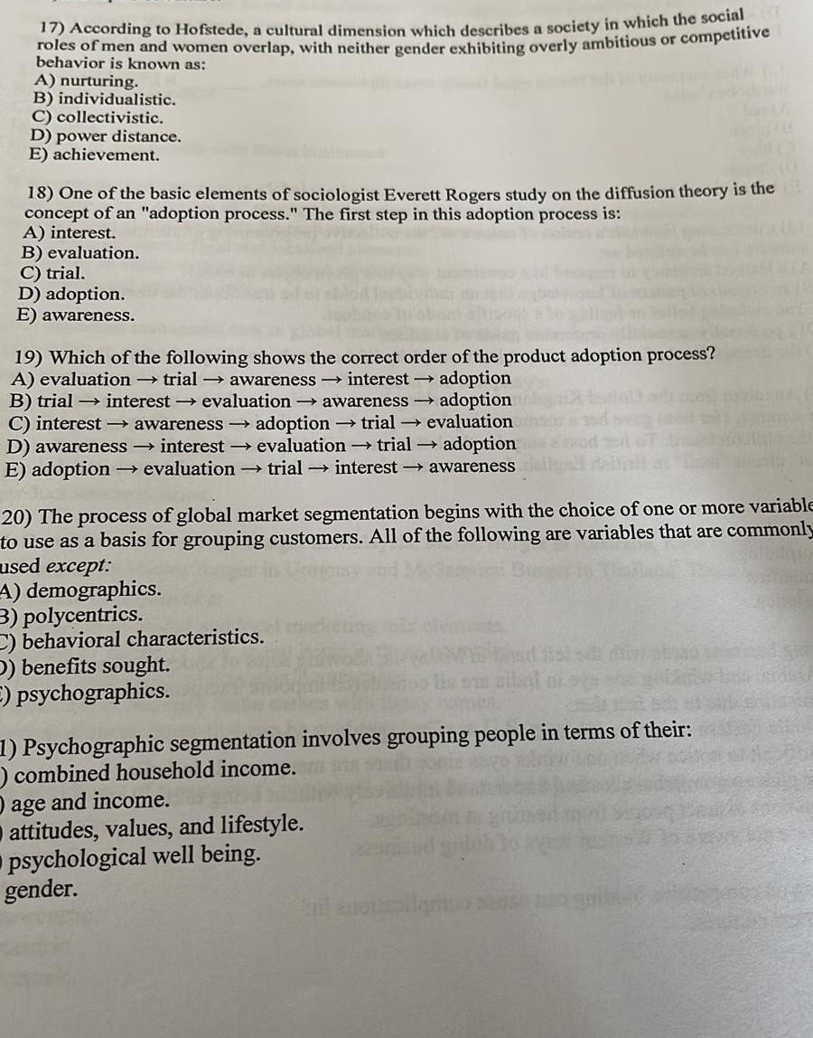 17) According to Hofstede, a cultural dimension